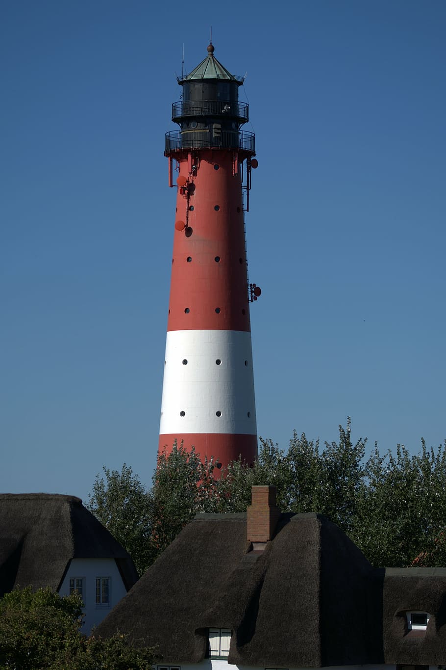lighthouse pellworm, pellwormer lighthouse, view, red white HD wallpaper