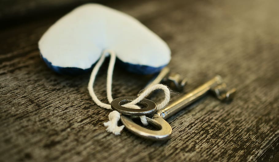 two silver-colored keys, heart, love, for two, marry, connectedness HD wallpaper