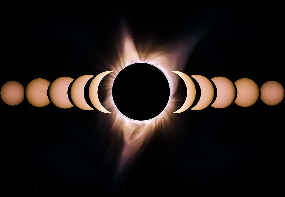 solar eclipse 3D wallpaper, eclipse, sun and moon, solar eclipse, total eclipse, timelapse solar eclipse, time lapse sky, HD wallpaper