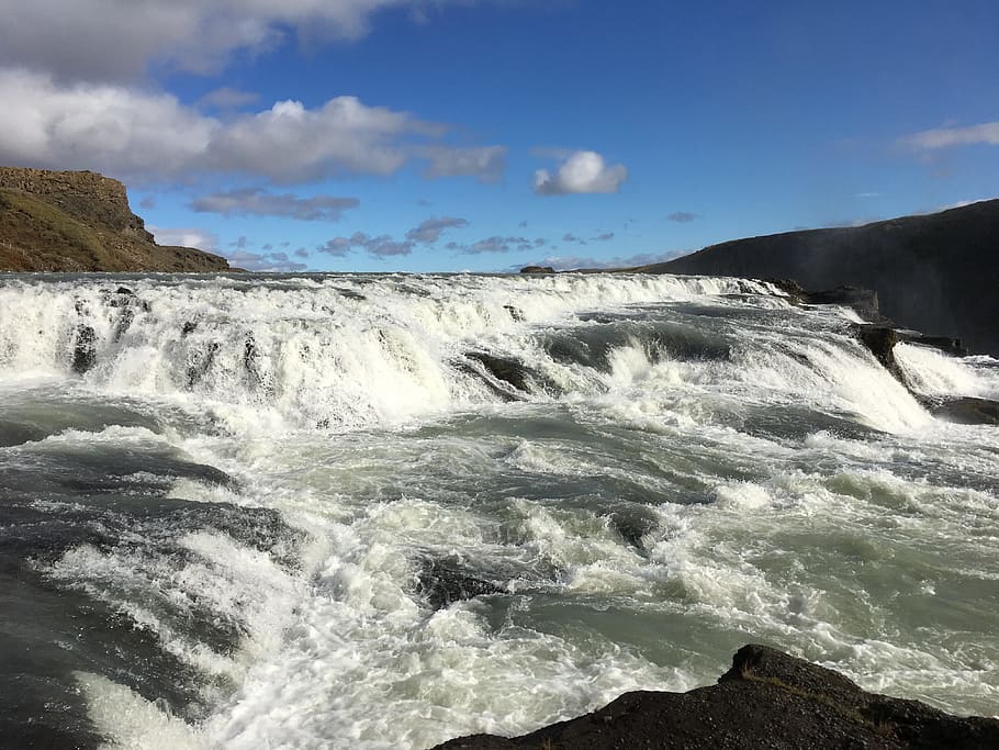 Waterfall, Landscape, River, cascade, flow, rock, flowing, iceland HD wallpaper