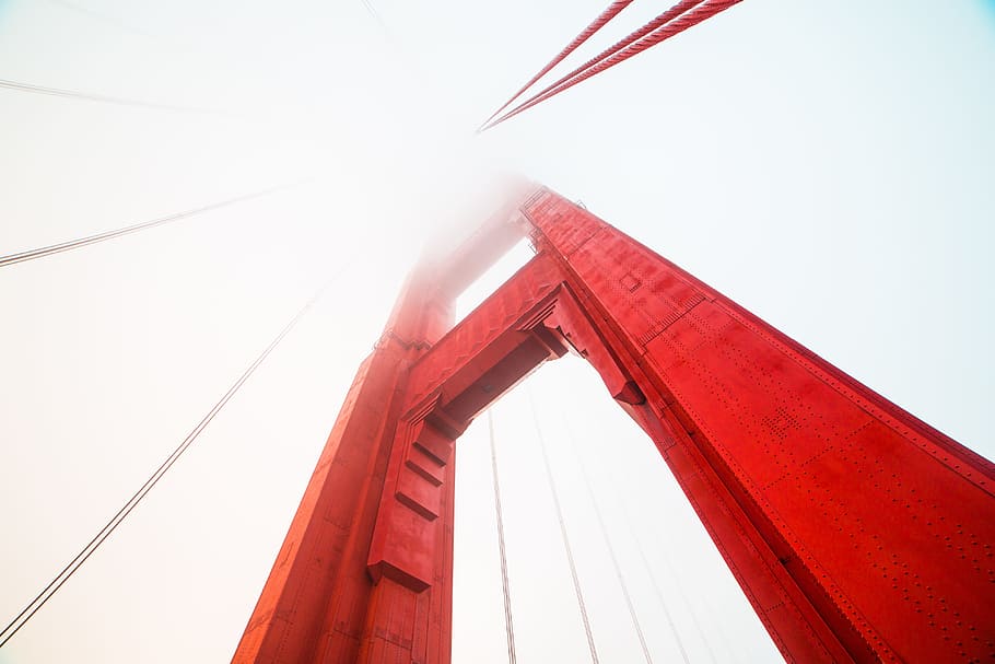 Pillar of The Golden Gate Bridge Covered in Fog, architecture, HD wallpaper