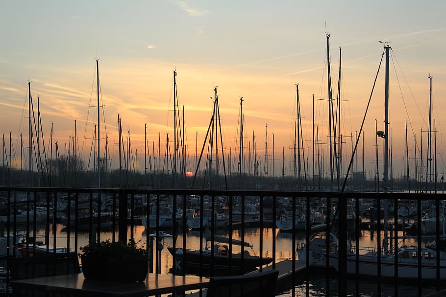 evening, orange, setting sun, netherlands, sunset, water, sky HD wallpaper