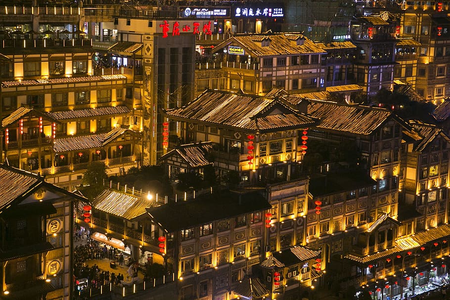 aerial photography of highrise buildings, Chongqing, Hongya, Cave, HD wallpaper