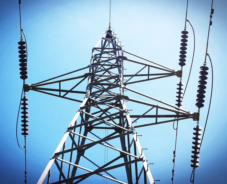 low angle photo of white and black metal transmission tower, Power