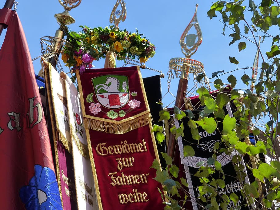 flag, customs, bavaria, flag dedication, communication, plant HD wallpaper