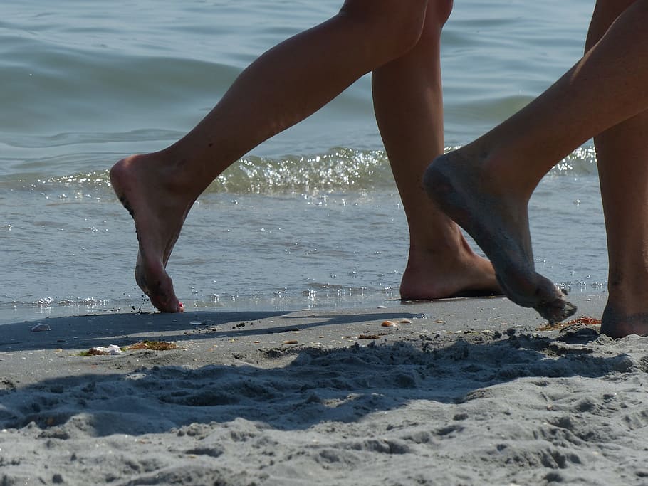 feet, path, sand, beach, set, walk, direction, couple, human leg HD wallpaper