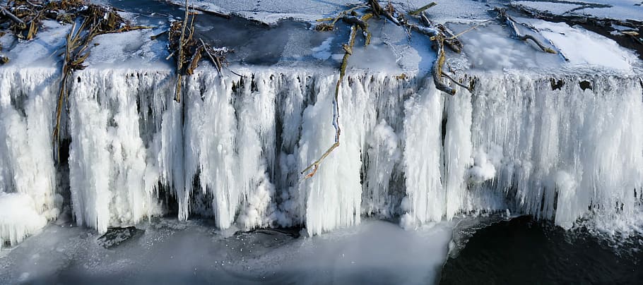 bird's eye view of ice glaciers, nature, waters, waterfall HD wallpaper