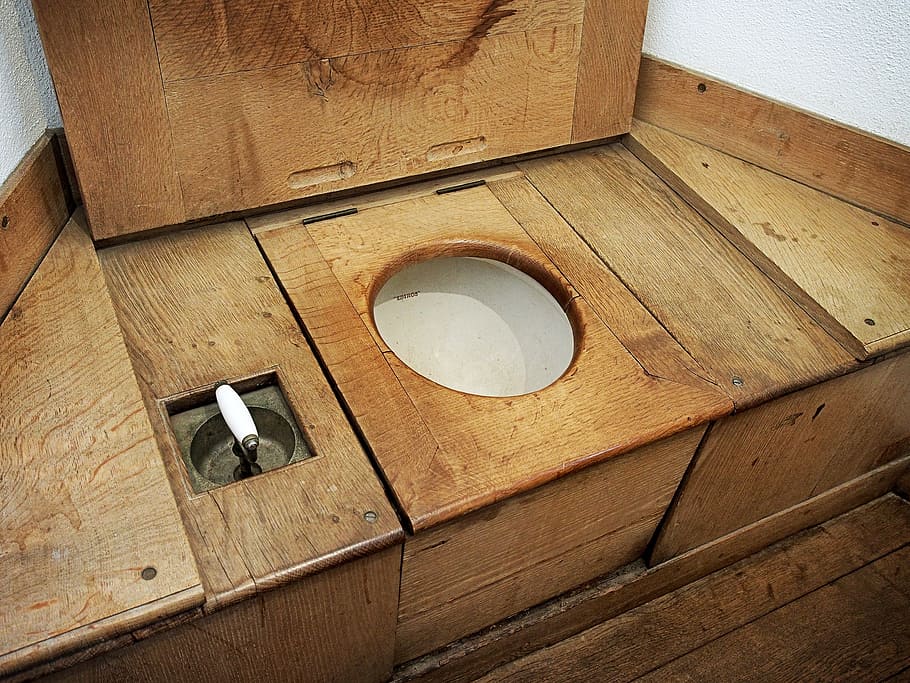 brown wooden box with round hole, water, closet, toilet, wc, lavatory, HD wallpaper