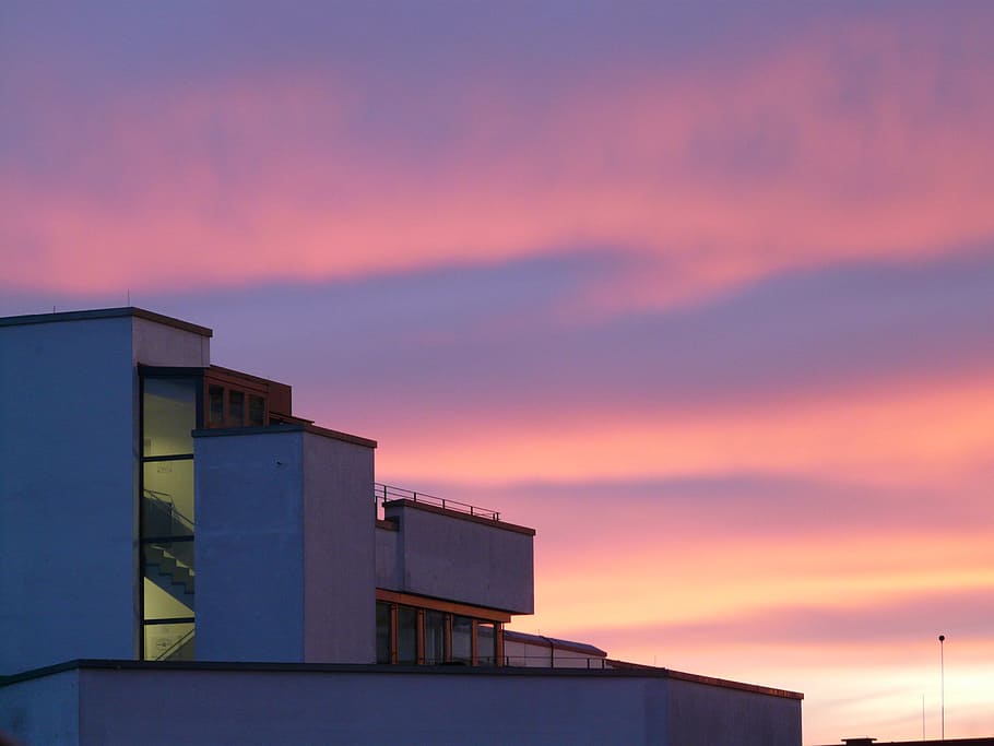 Sunset, Clouds, Afterglow, Home, sky, architecture, building HD wallpaper