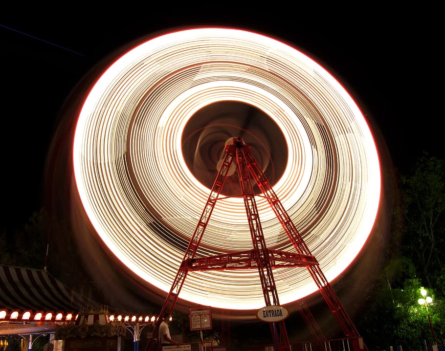 Movement, Noria, Light, long exposition, tivoli, amusement park HD wallpaper