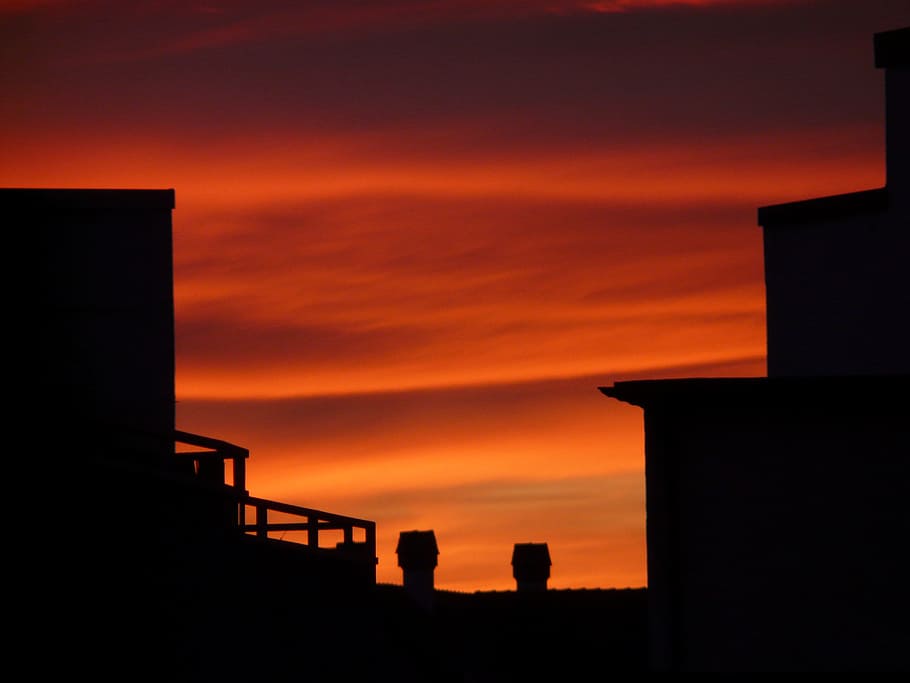 Sunset, Clouds, Fire, afterglow, sky, burn, home, architecture HD wallpaper