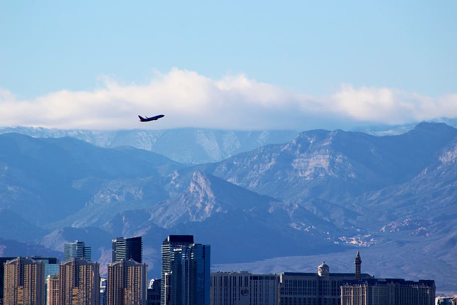 landscape, mountains, nature, sky, airplane, architecture, buildings HD wallpaper