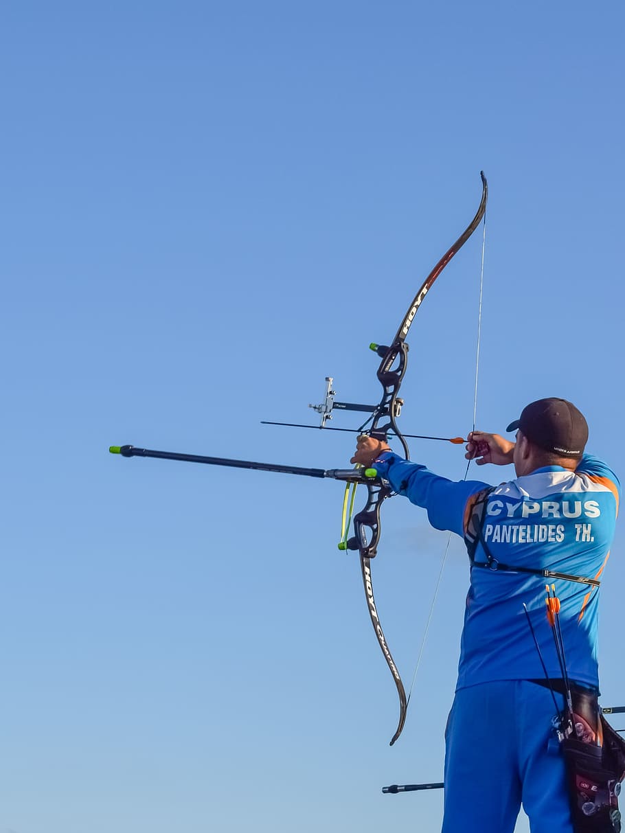 archery, sport, arrow, bow, competition, aiming, shooting, blue, HD wallpaper