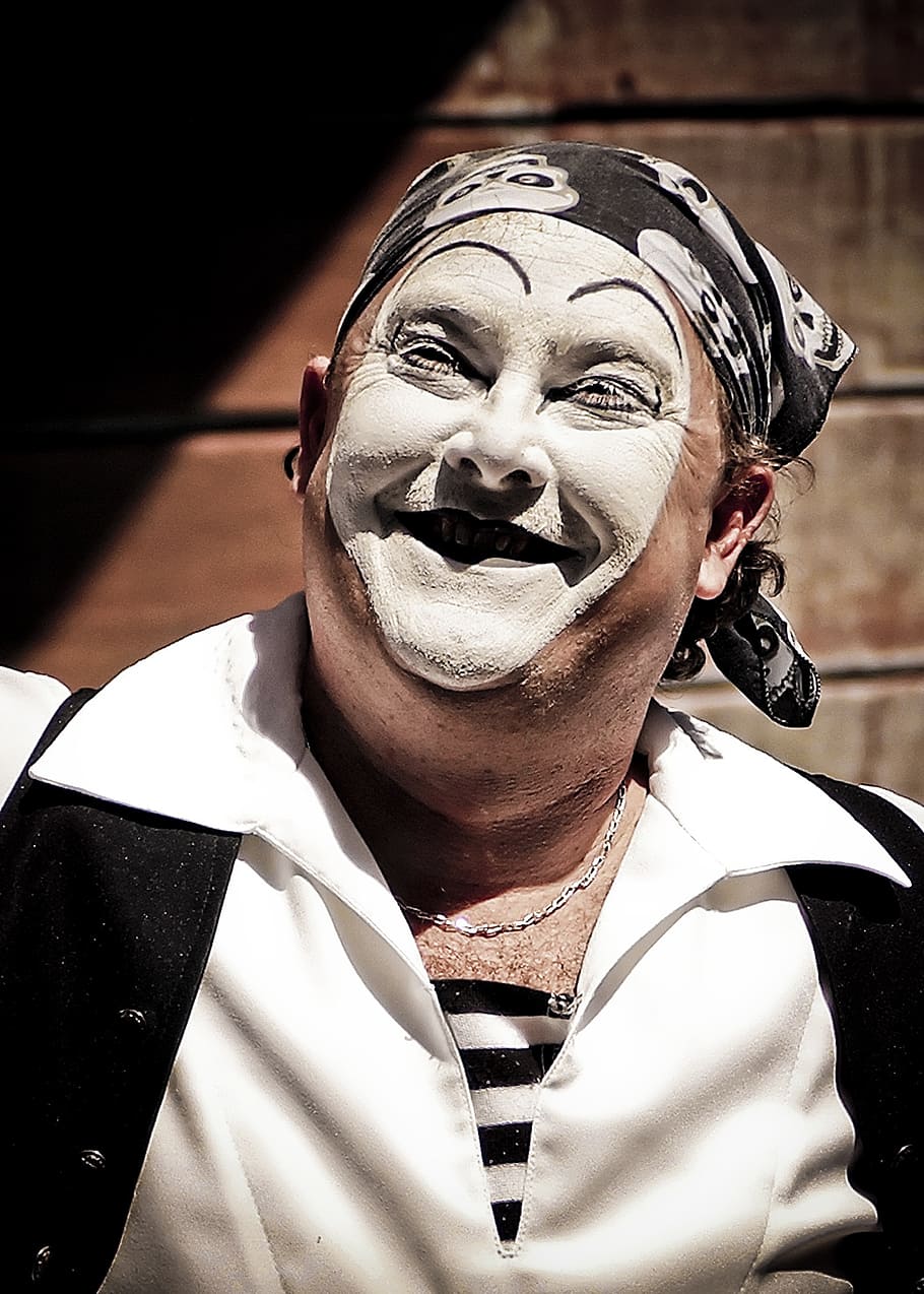 clown smiling illustration, mime, face, expression, makeup, smile, HD wallpaper
