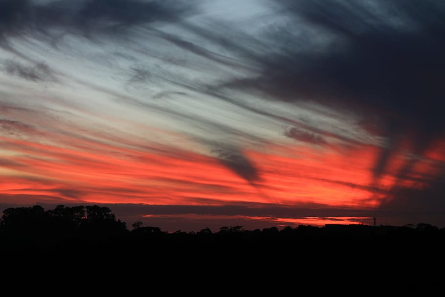 aerial photography of sky, sunset, eventide, clouds, landscape HD wallpaper