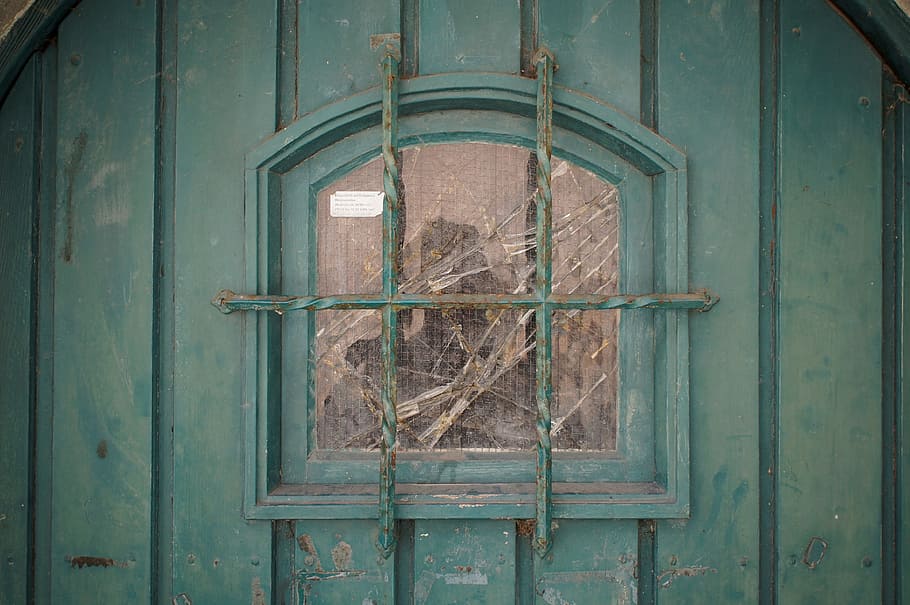 window, door, green, broken, grid, wood - material, no people HD wallpaper