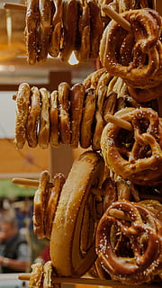 brown chocolates, pretzel, bread, market, stall, food, bakery HD wallpaper