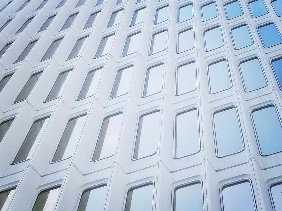 low angle photography of paneled surface, white concrete building HD wallpaper