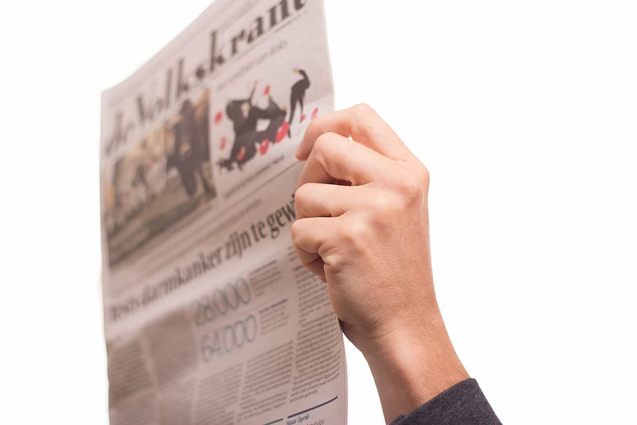 person holding newspaper, read, text, journal, clog, adult HD wallpaper