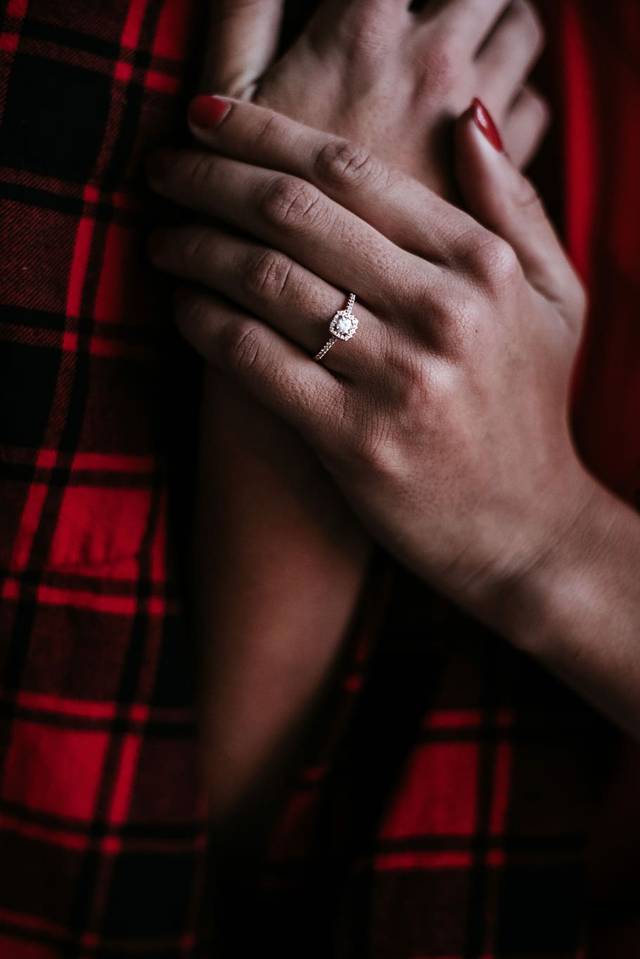 person holding hands, person wearing silver-colored clear gemstone encrusted ring HD wallpaper