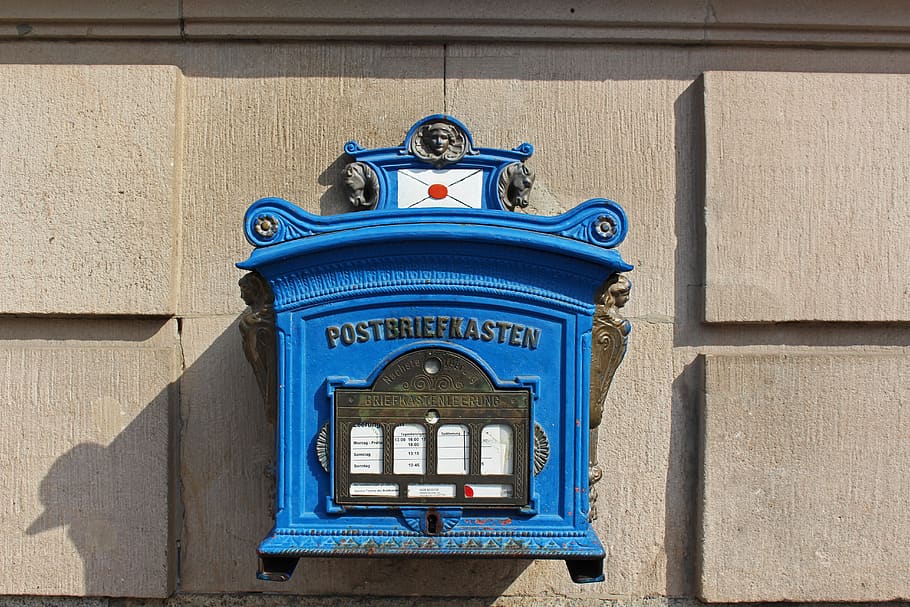 mailbox, nostalgic, old, post mail box, historically, blue HD wallpaper