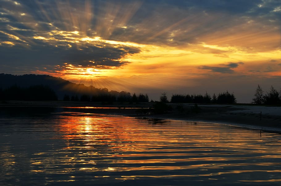 sunset, sea, sky, water, ocean, nature, beach, sunrise, waves HD wallpaper