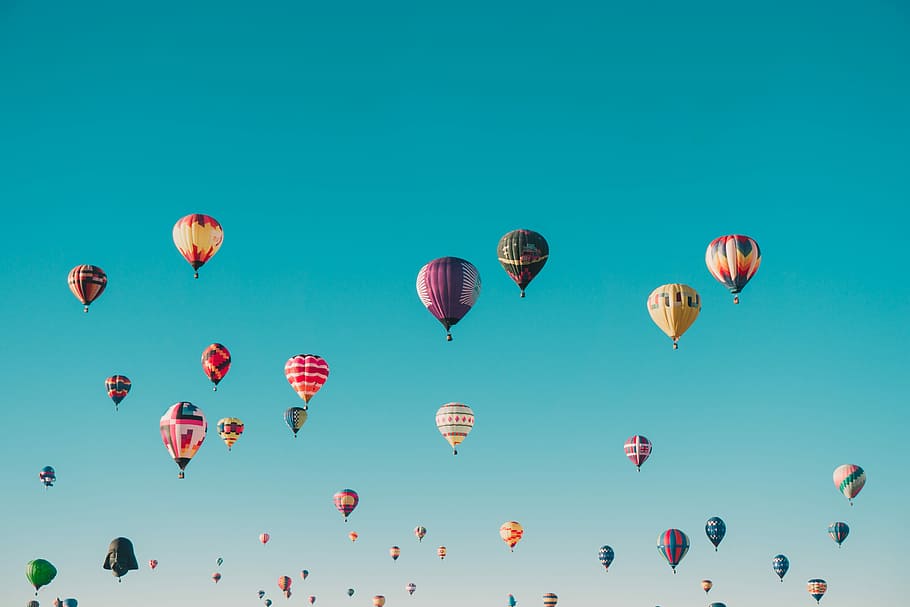 assorted-color hot air balloons during daytime, group of hot air balloons flying on sky, HD wallpaper