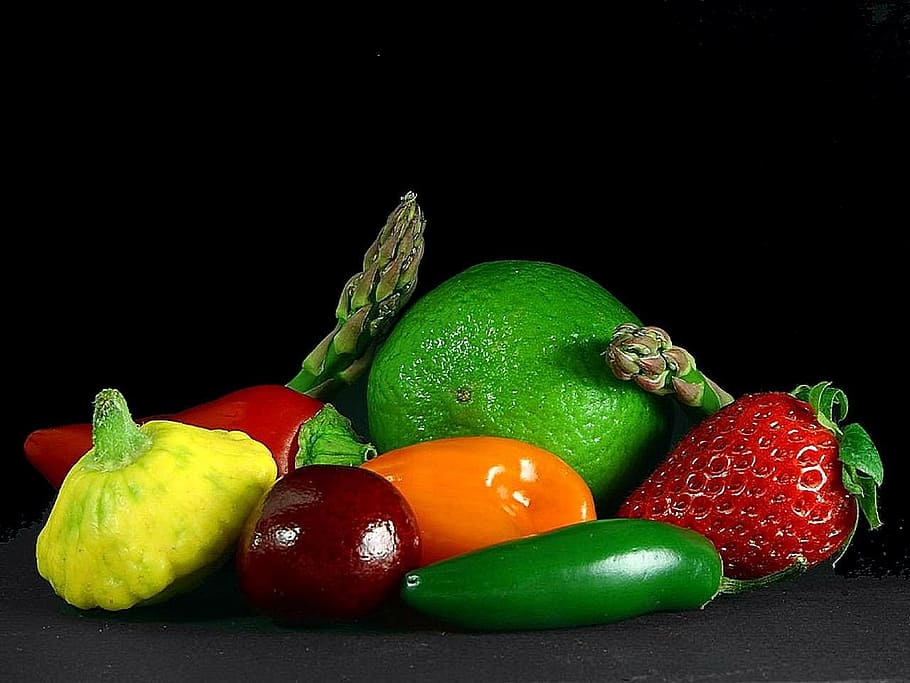 cheeries, peppers, strawberries, limes, asparagus, vegetables, HD wallpaper