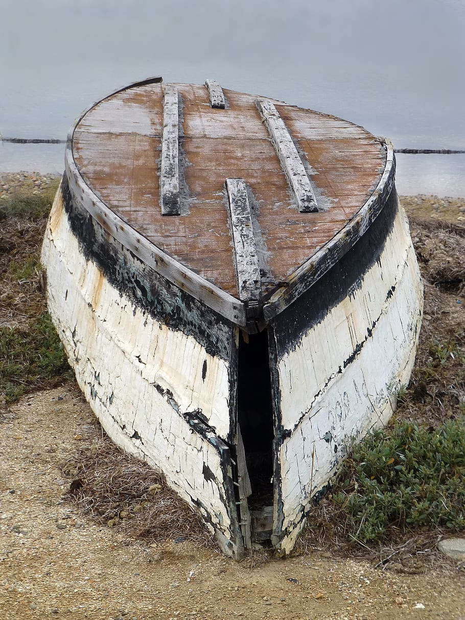 boot, wreck, beach, decay, bank, old, wood, nautical vessel HD wallpaper