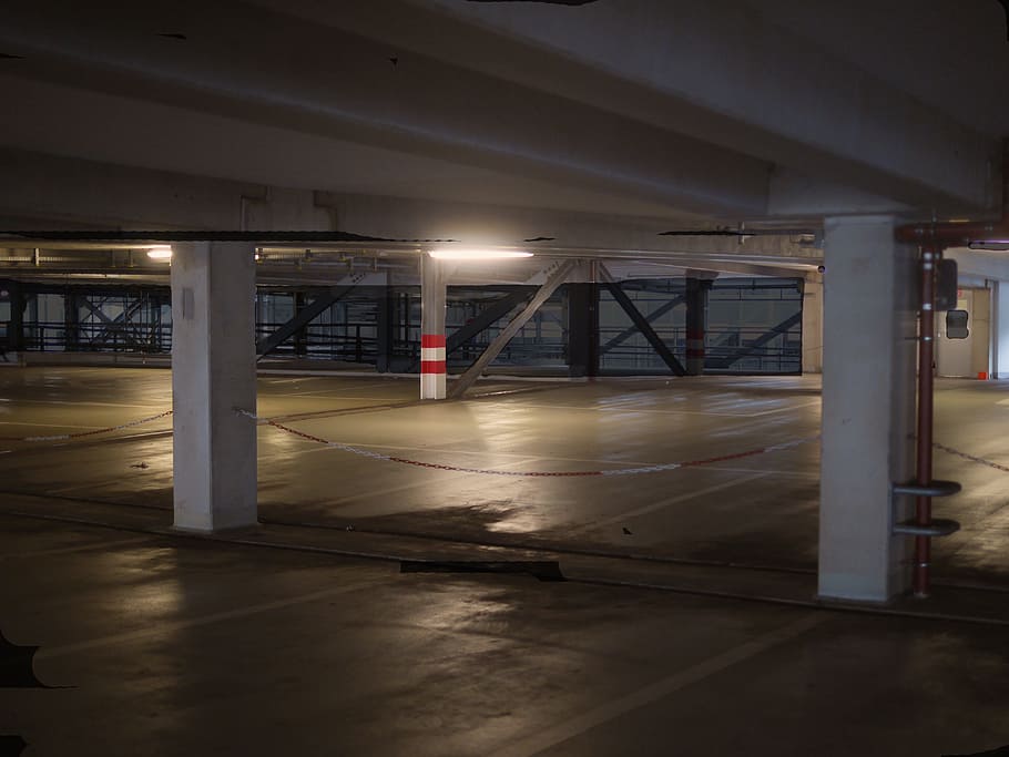 Multi Storey Car Park, At Night, Empty, dark, weird, parking level HD wallpaper