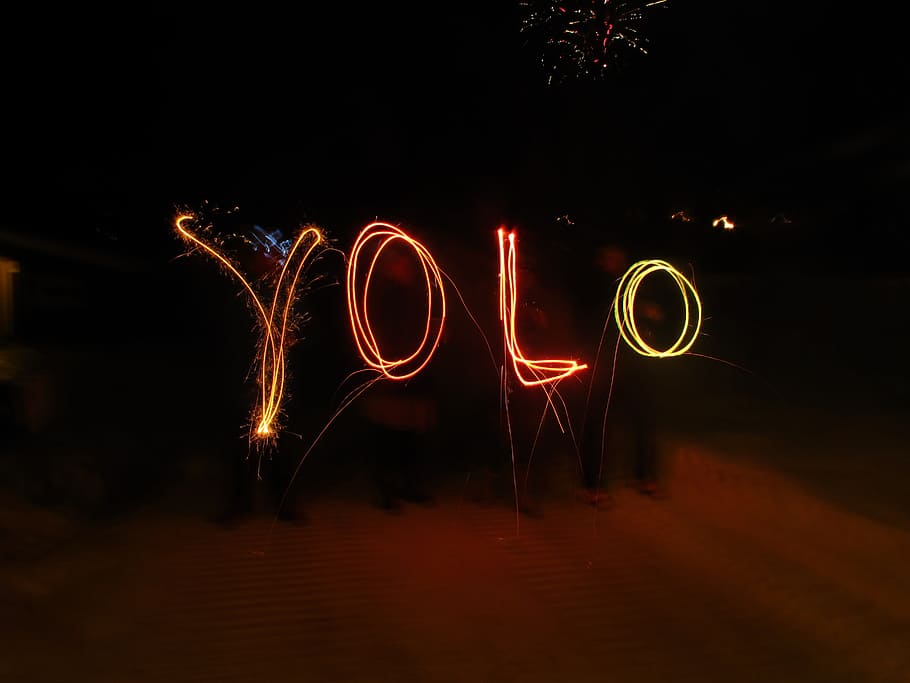 Yolo light photography, Sparklers, New Year, you only live once