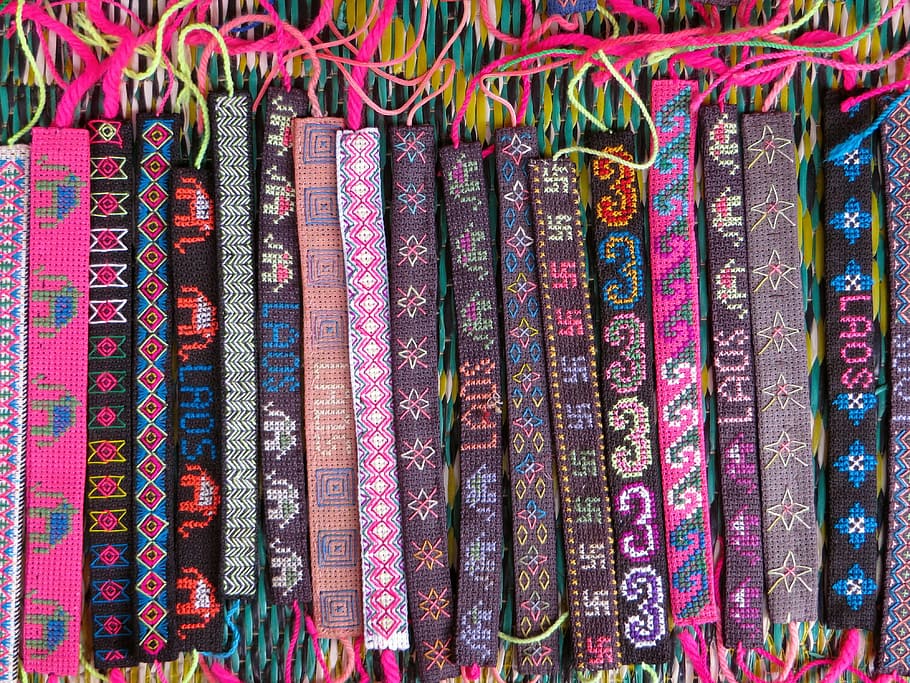 assorted-color textile lot, laos, bracelets, folk art, decoration, HD wallpaper