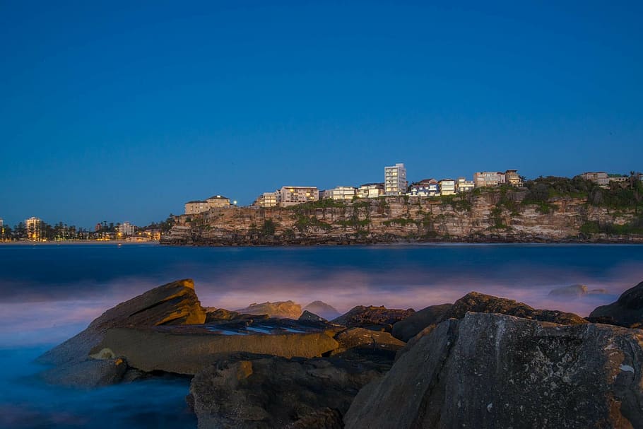 sydney, australia, manly, winter, beach, sunrise, sky, blue, HD wallpaper