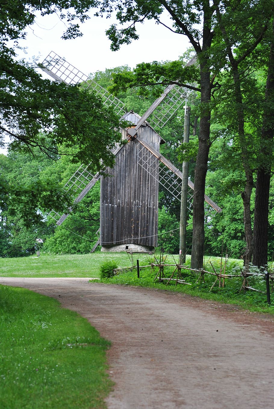 Old Windmill, tree, no people, day, green color, outdoors, rural scene HD wallpaper