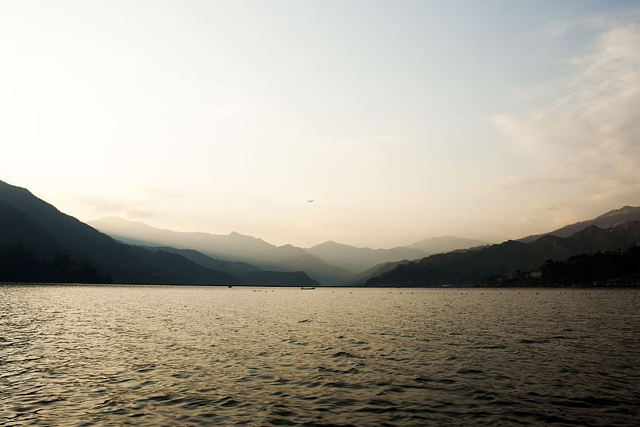 mountains near body of water, Lake, Dawn, Sunset, View, Sunrise HD wallpaper