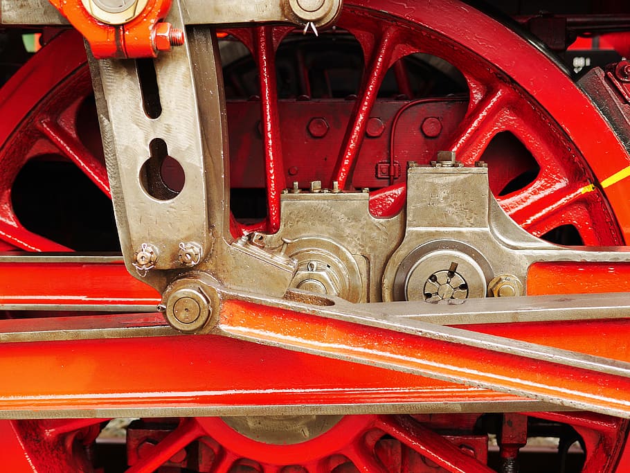steam locomotive, kuppelrad, spoke wheel, drive rod, connecting rods
