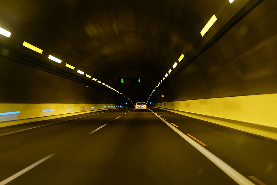 silver vehicle in tunnel, tunel, car, speed, movement, transportation