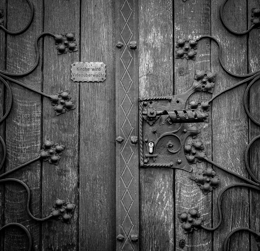 Wooden Door in Grayscale Photography, art, black-and-white, design, HD wallpaper