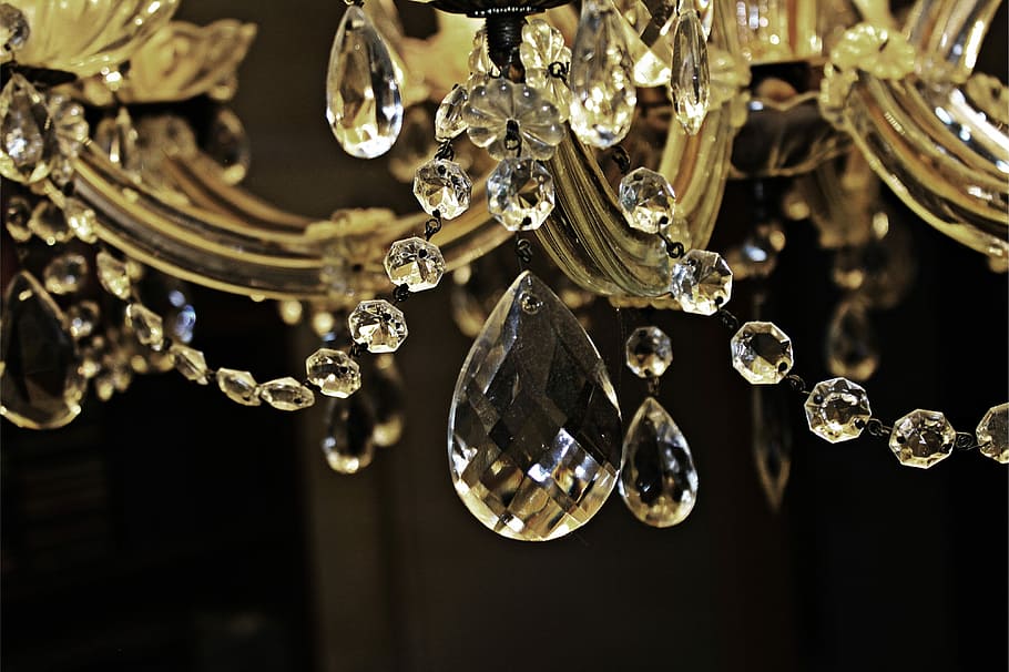 clear glass chandelier macro photography, candlestick, room lighting, HD wallpaper
