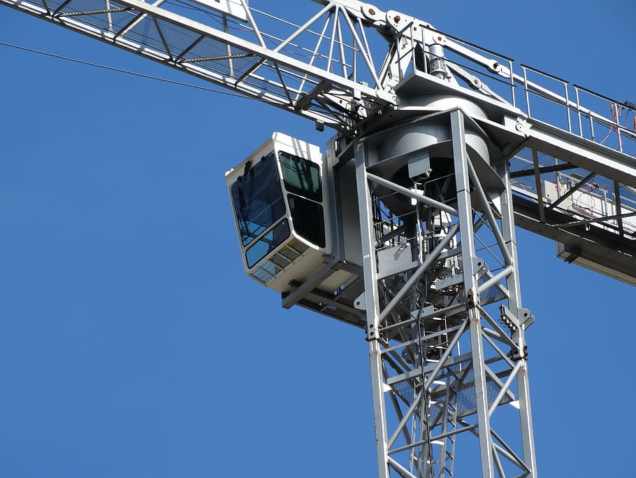 crane, lifting crane, baukran, silver, blue, lift loads, jib crane HD wallpaper
