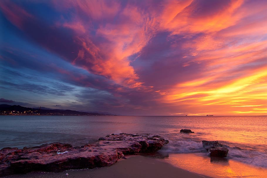 sea, ocean, water, waves, nature, rocks, horizon, blue, sky HD wallpaper