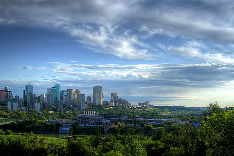 panoramic photography of city skyline during daytime, edmonton HD wallpaper