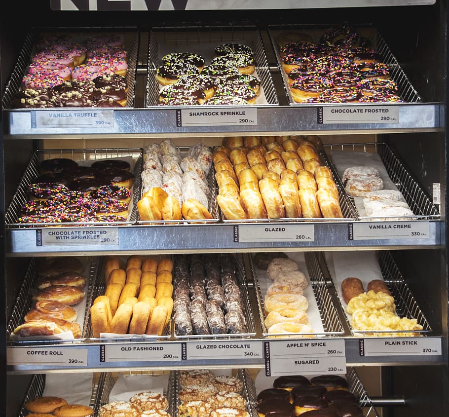 Donuts, Bakery, Flavors, Sweet, Food, delicious, glazed, colorful HD wallpaper