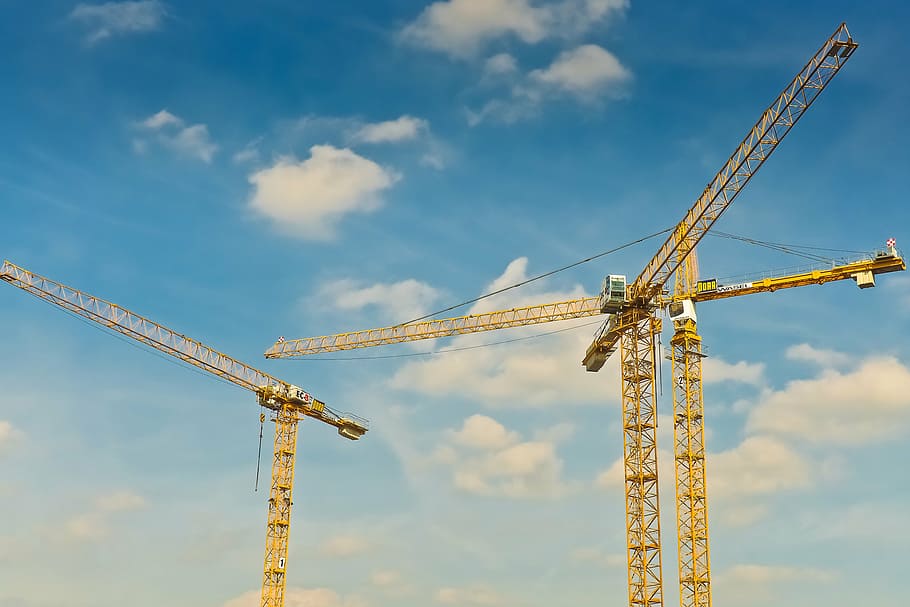 photo of yellow tower crane at daytime, cranes, construction, HD wallpaper