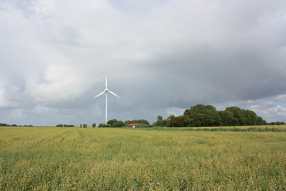 wind, pinwheel, field, clouds, power supply, energy, wind energy HD wallpaper