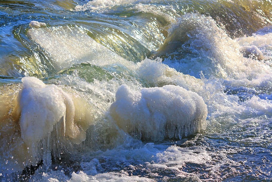 waters, nature, river, ice, cold, iced, waterfall, winter, flow HD wallpaper