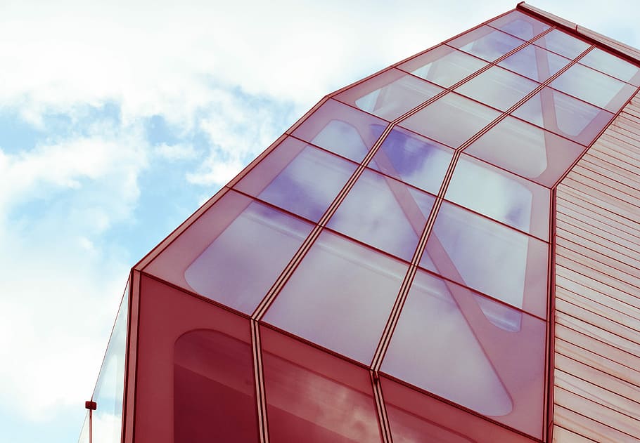 low angle photography of highrise building, architectural photography of clear glass building HD wallpaper