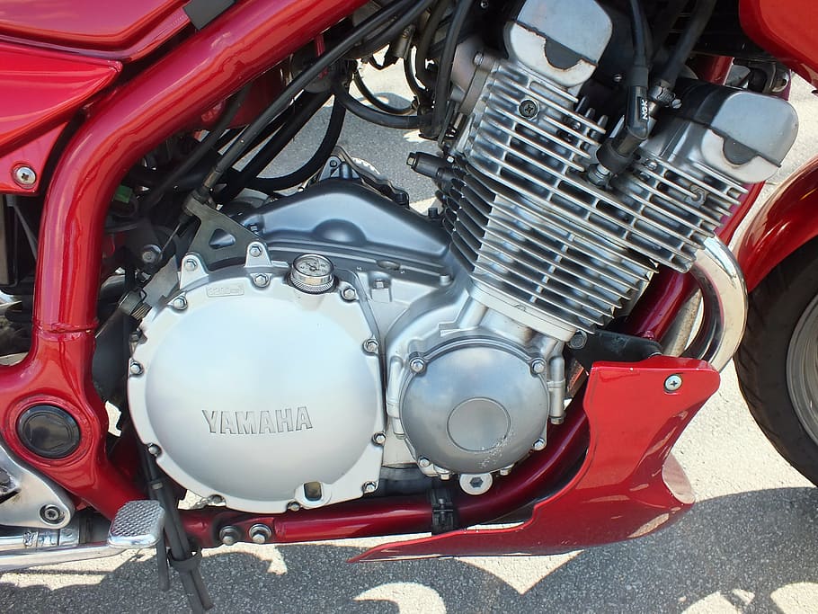 motor, yamaha, red, engine, motorcycle, car, land Vehicle, chrome HD wallpaper