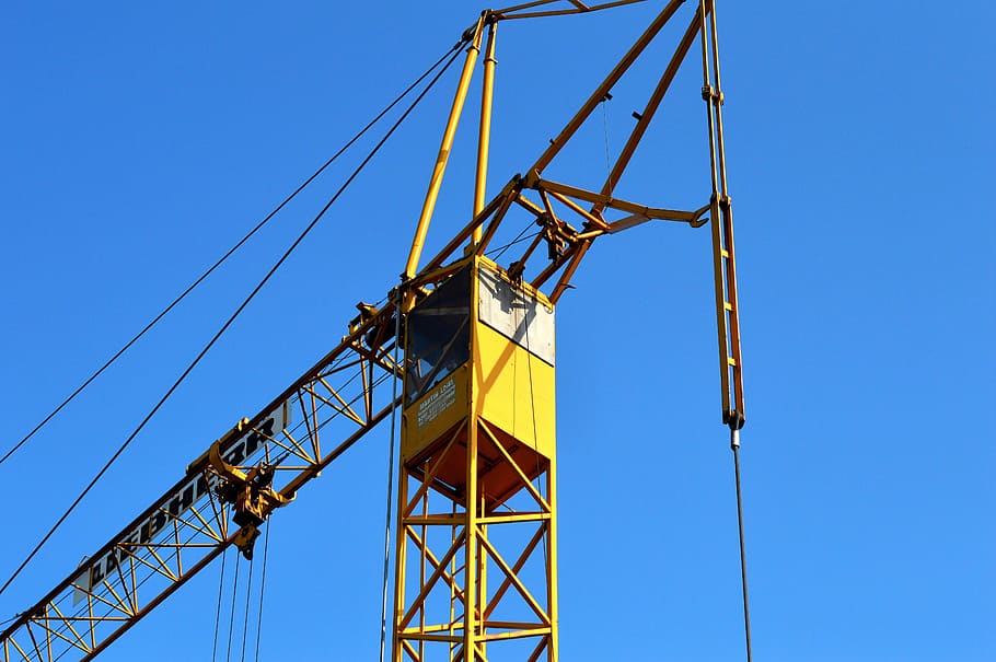 crane, baukran, load crane, crane arm, lift loads, construction work HD wallpaper
