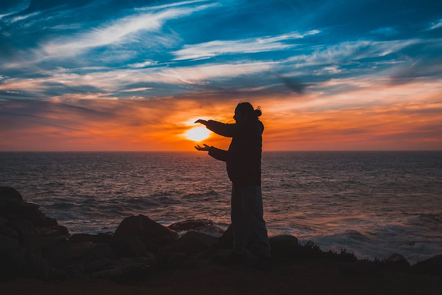 sunset, beach, sea, sky, water, horizon over water, cloud - sky HD wallpaper